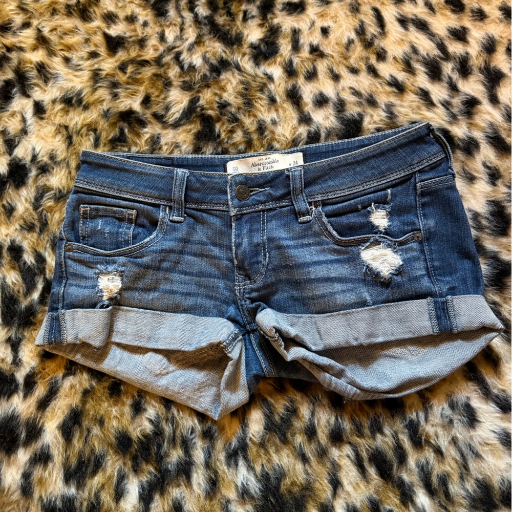 Abercrombie & Fitch Navy Distressed Denim Folded Hem Shorts